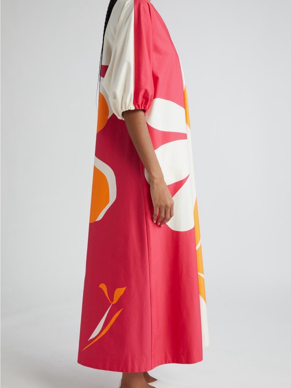 NWT Marimekko Karkelo Kolmikko Maxi Dress Fuchsia Orange Off White Size L - Picture 8 of 9
